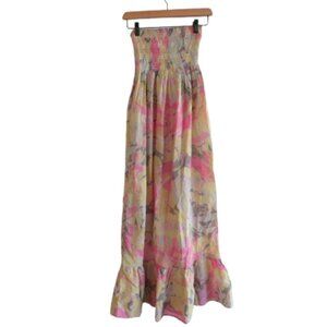 TOMMY BAHAMA 100% Cotton Floral Tiered Maxi Tube Dress Bohemian Pastel Size XS